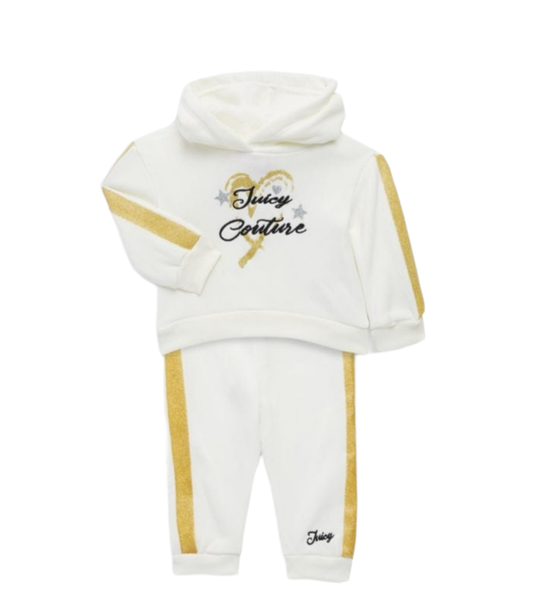 חליפת מכנס juicy couture קפוצ'ון לבן פסים בזהב