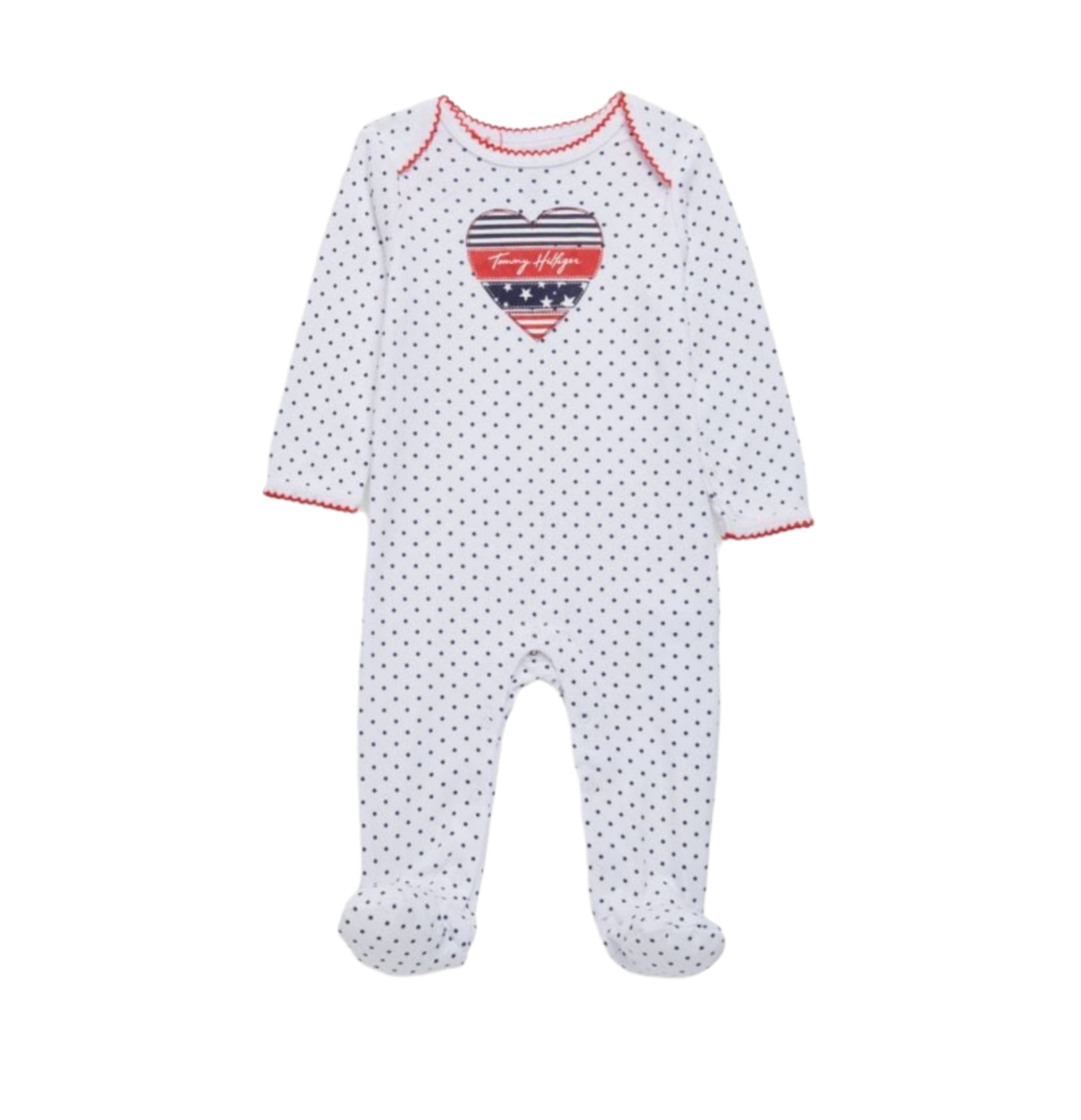 אוברול Tommy hilfiger  לבן ברקע נקודות גרפיקת לב לוגו בפנים