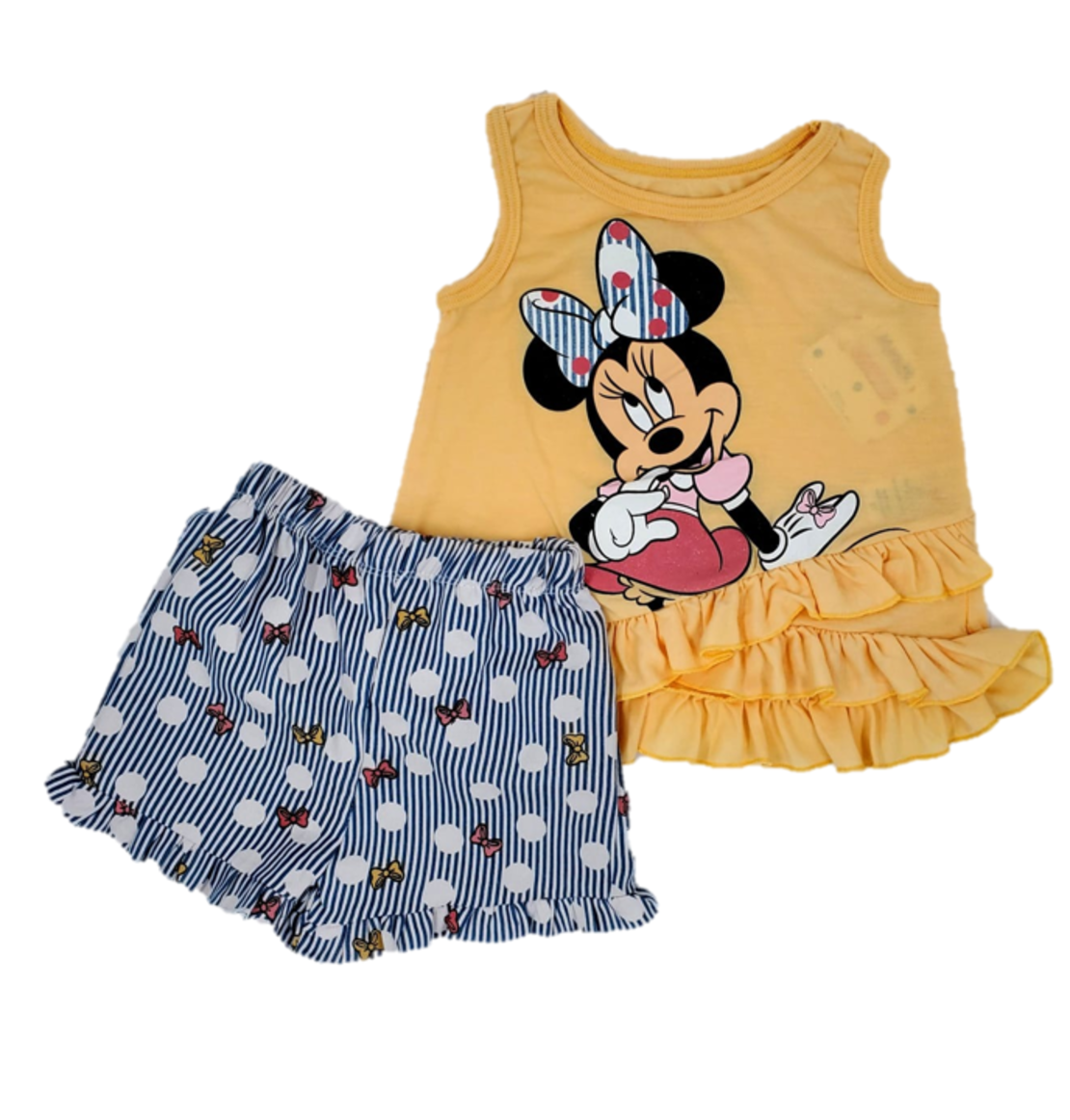 חליפת מכנס DISNEY 2 חלקים מיני צהוב בננה מכנס פסים תכלת לבן