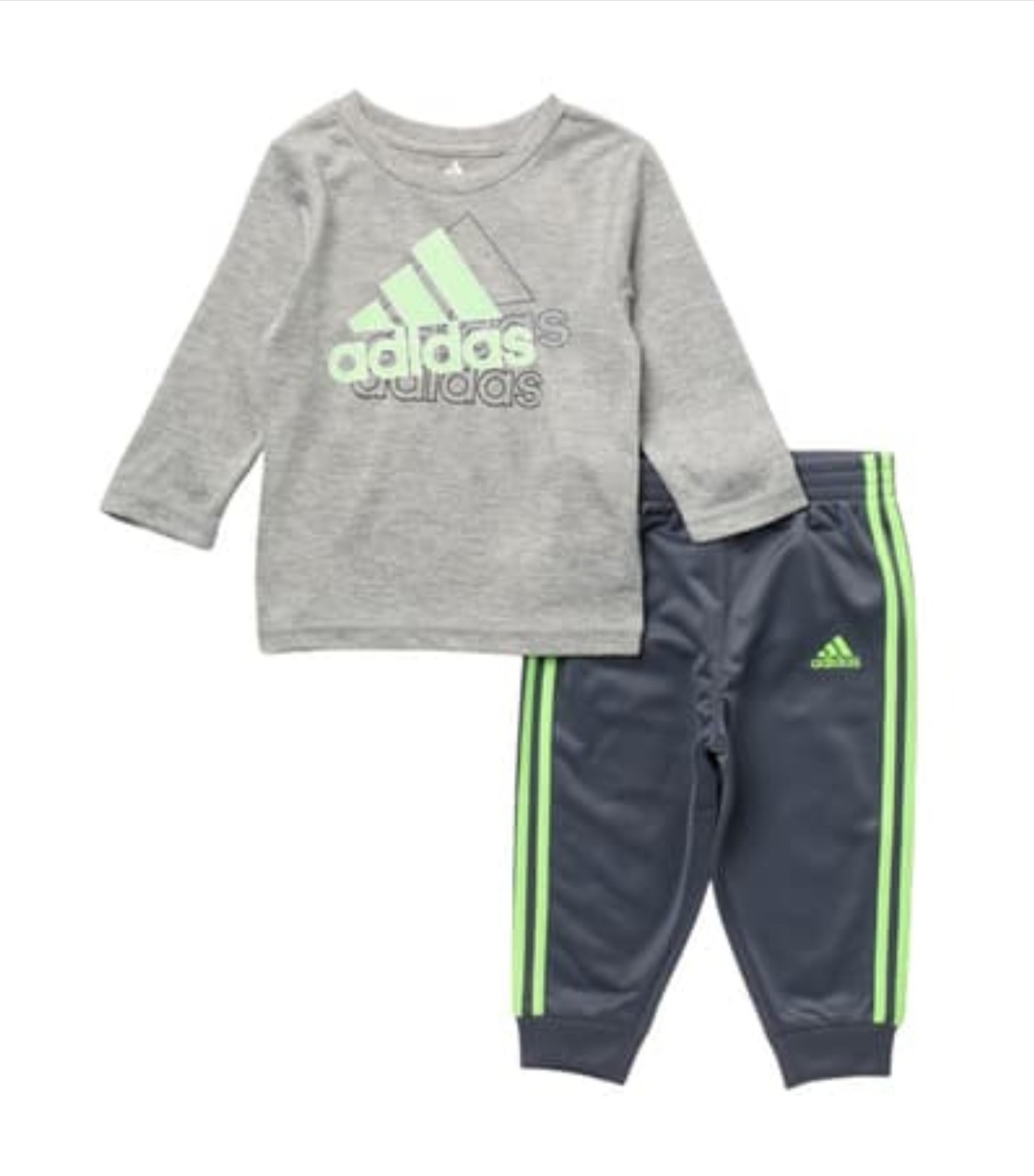 חליפת מכנס ADIDAS בייבי אפור לוגו ירוק מכנס אפור פסים ירוק זוהר