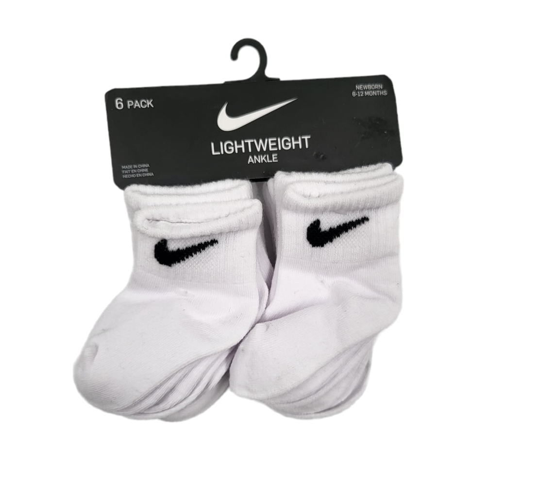 מארז 6 זוגות גרביים nike לבן וי שחור מידה 6-12 חודשים