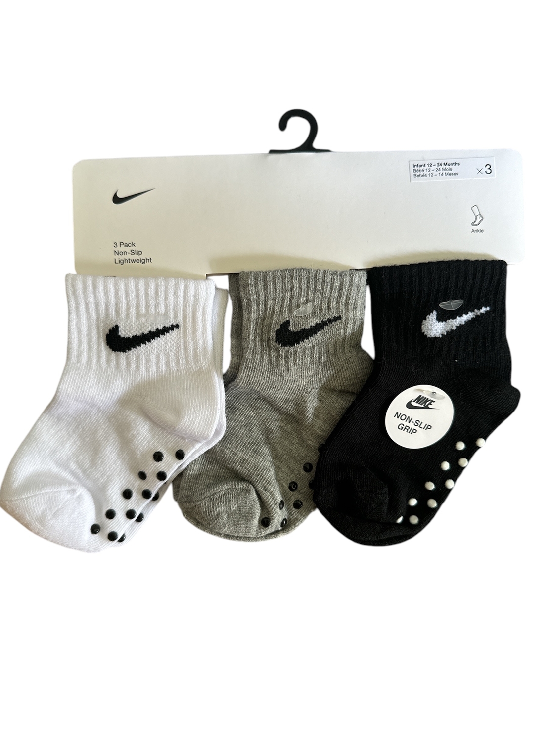 מארז 3 זוגות גרביים NIKE שחור אפור לבן מידה 12-24 חודשים