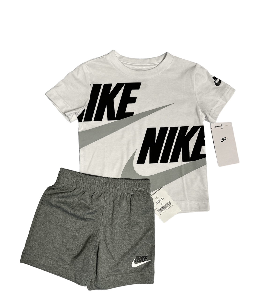 חליפת מכנס NIKE לבן מכנס אפור לוגו בגדול בשחור