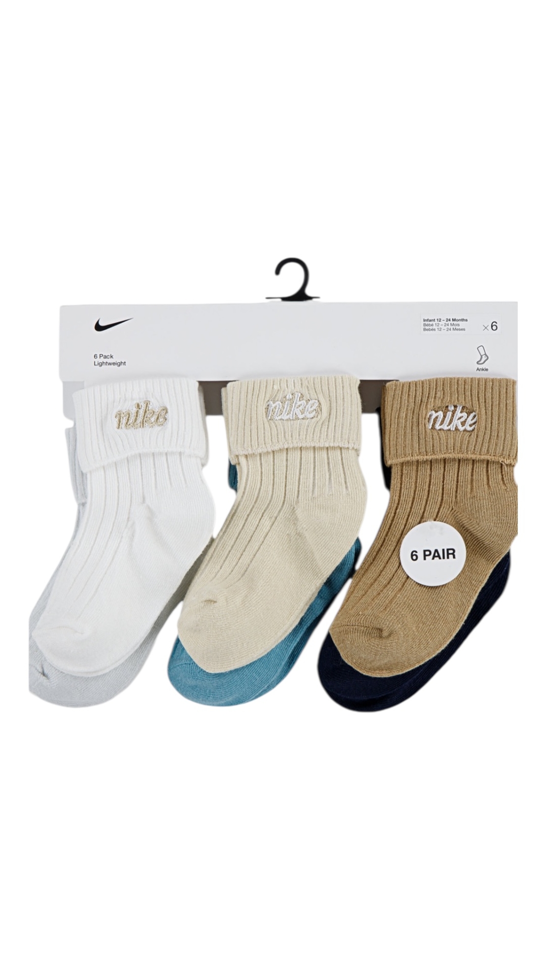 מארז גרביים 6 זוגות NIKE שמנת בז' לבן תכלת כחול מידה 6-12 חודשים