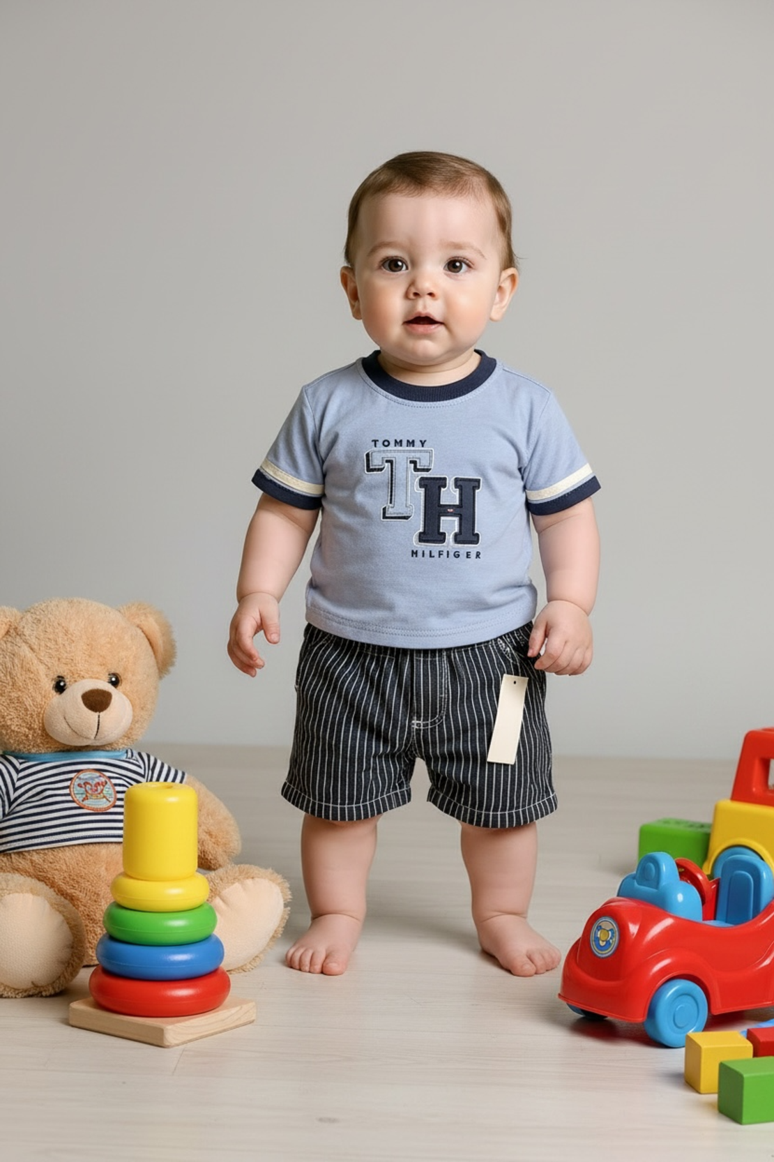 חליפת מכנס TOMMY HILFIGER תכלת מכנס פסים
