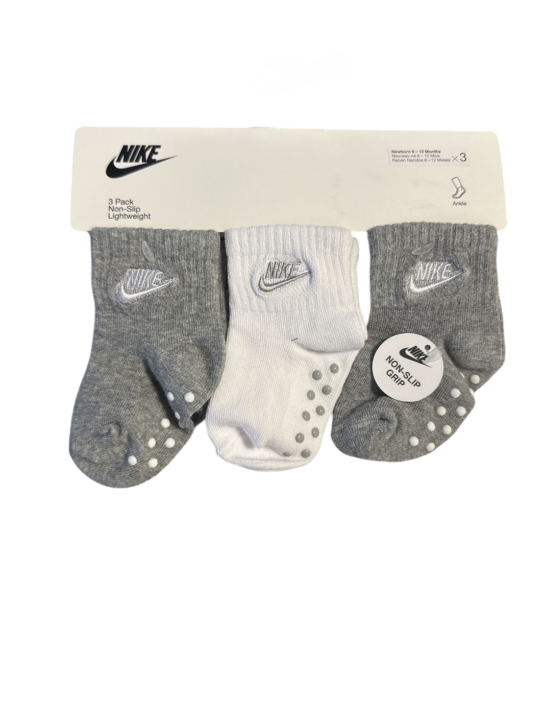 מארז 3 זוגות גרביים NIKE אפור לבן אפור מידה 6-12 חודשים
