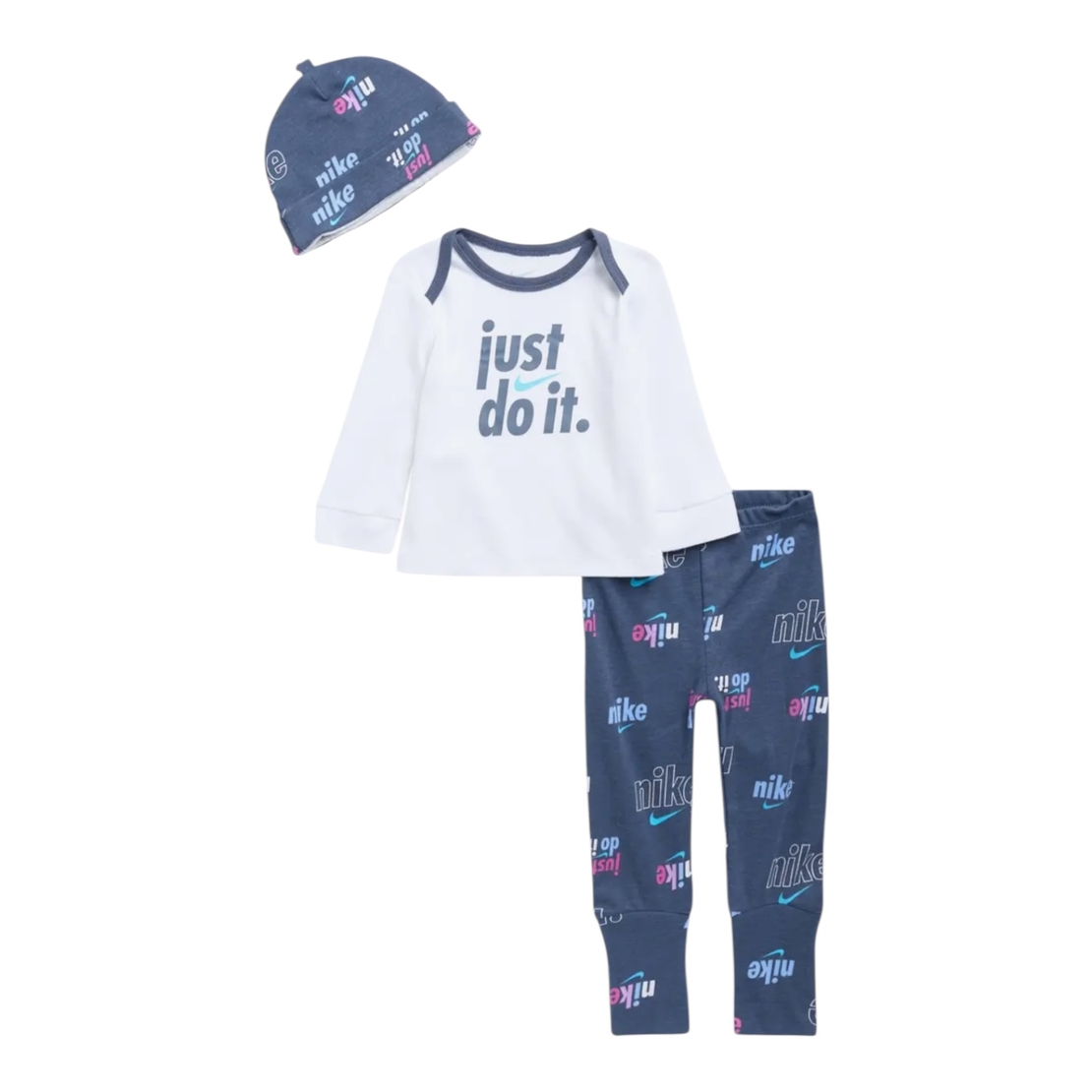 חליפת מכנס NIKE כחול לבן JUST DO IT  וכובע תואם NB