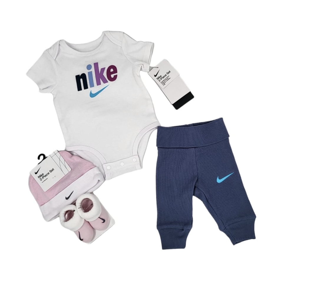 חליפת מכנס NIKE בייבי בגד גוף לבן מכנס כחול