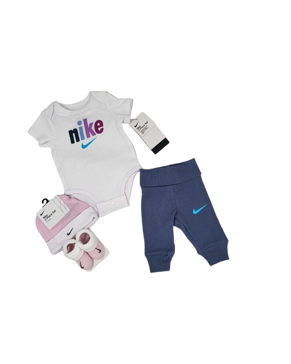 חליפת מכנס NIKE בייבי בגד גוף לבן מכנס כחול