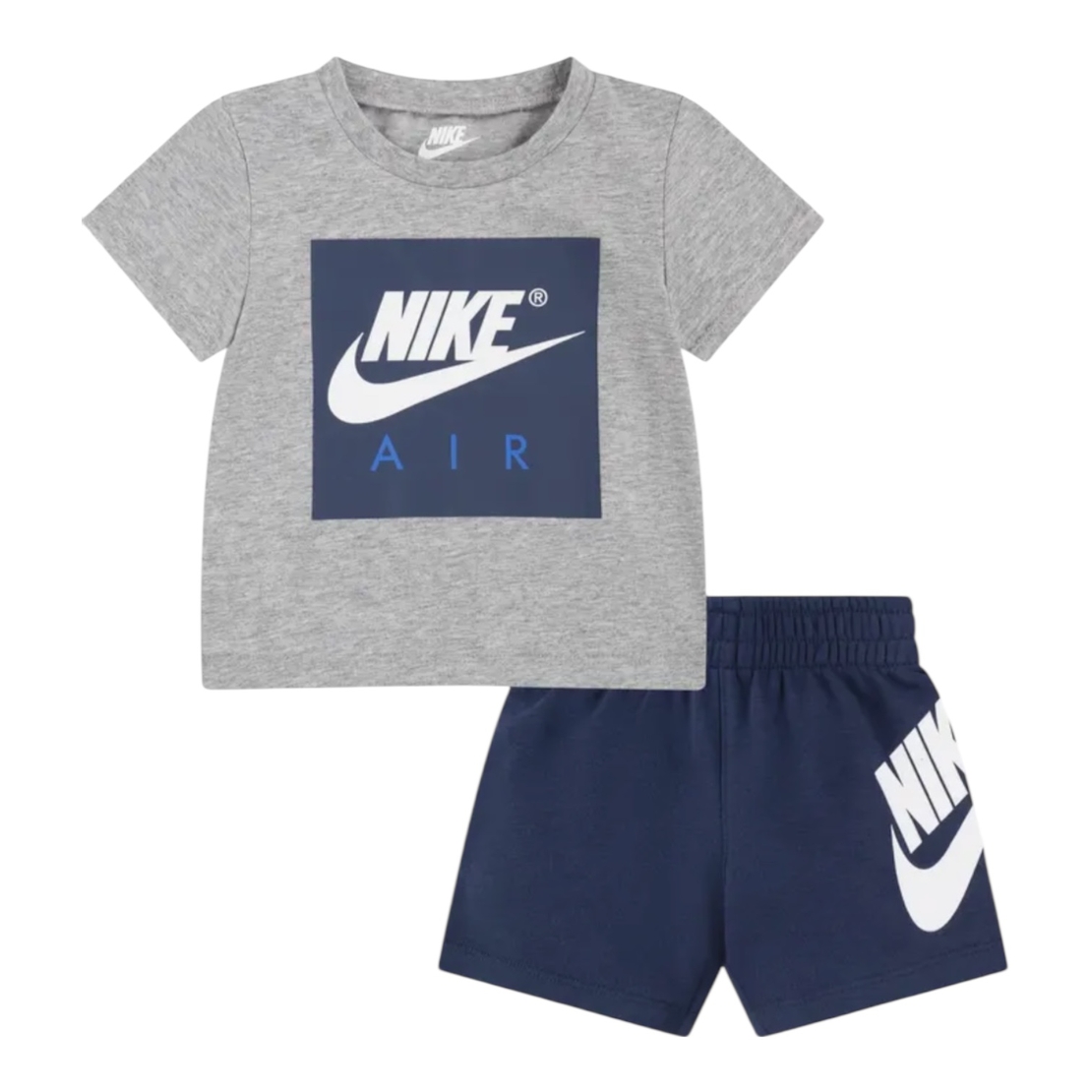 חליפת מכנס NIKE אפור כחול שרוול קצר לוגו NIKE בריבוע במרכז בכחול