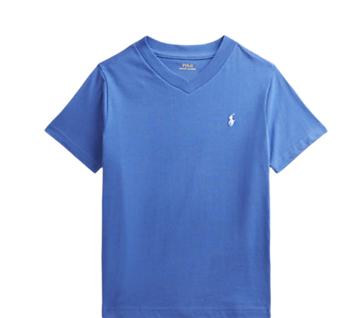 חולצת Ralph lauren כחולה צווארון וי ג'רזי פוני רקום בנים