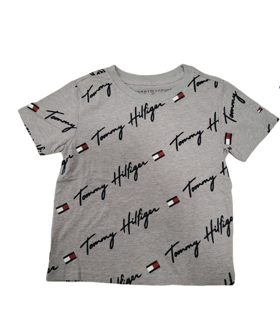 חולצת TOMMY HILFIGER אפורה כיתוב לאורכה