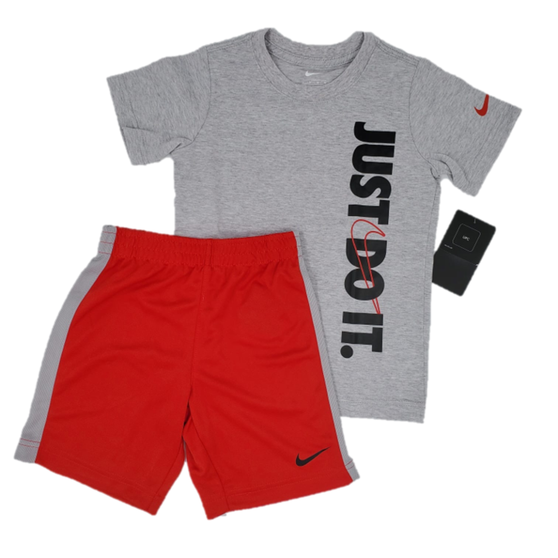 חליפת מכנס NIKE בייבי אפור אדום כיתוב לאורך JUSTDOIT