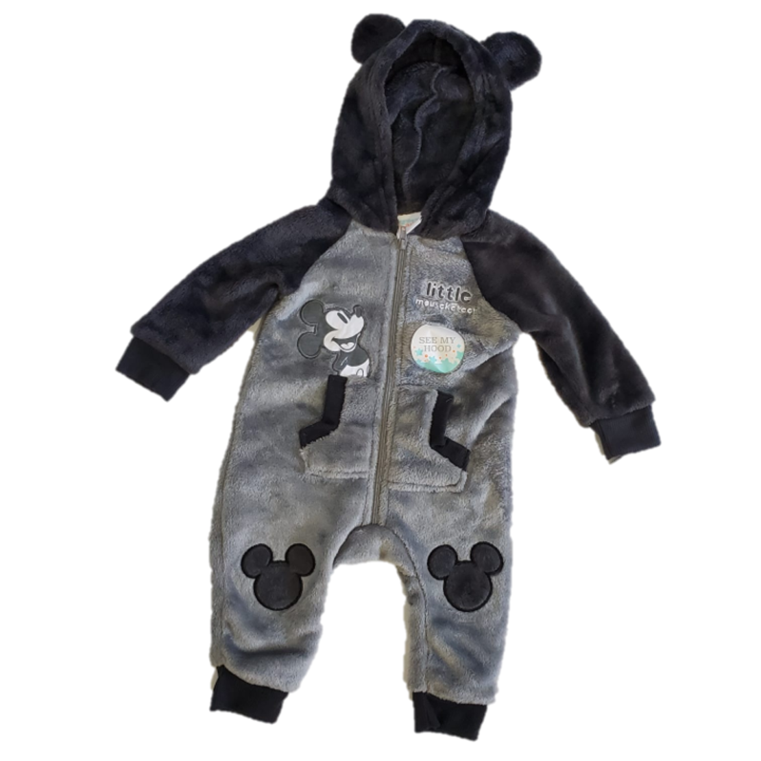 אוברול DISNEY קפוצ'ון פליז אפור עכבר מיקי little mouseketeer