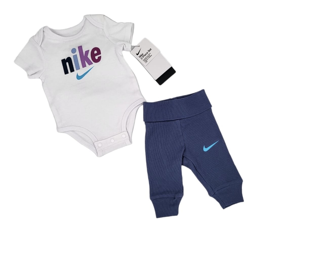 חליפת מכנס NIKE בייבי בגד גוף לבן מכנס כחול