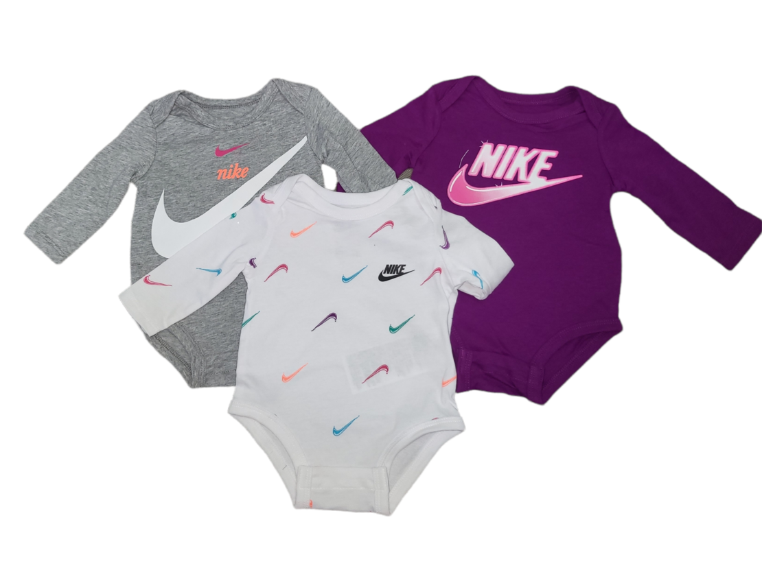 בגדי גוף NIKE בייבי מארז שלישייה שרוול ארוך סגול לבן אפור