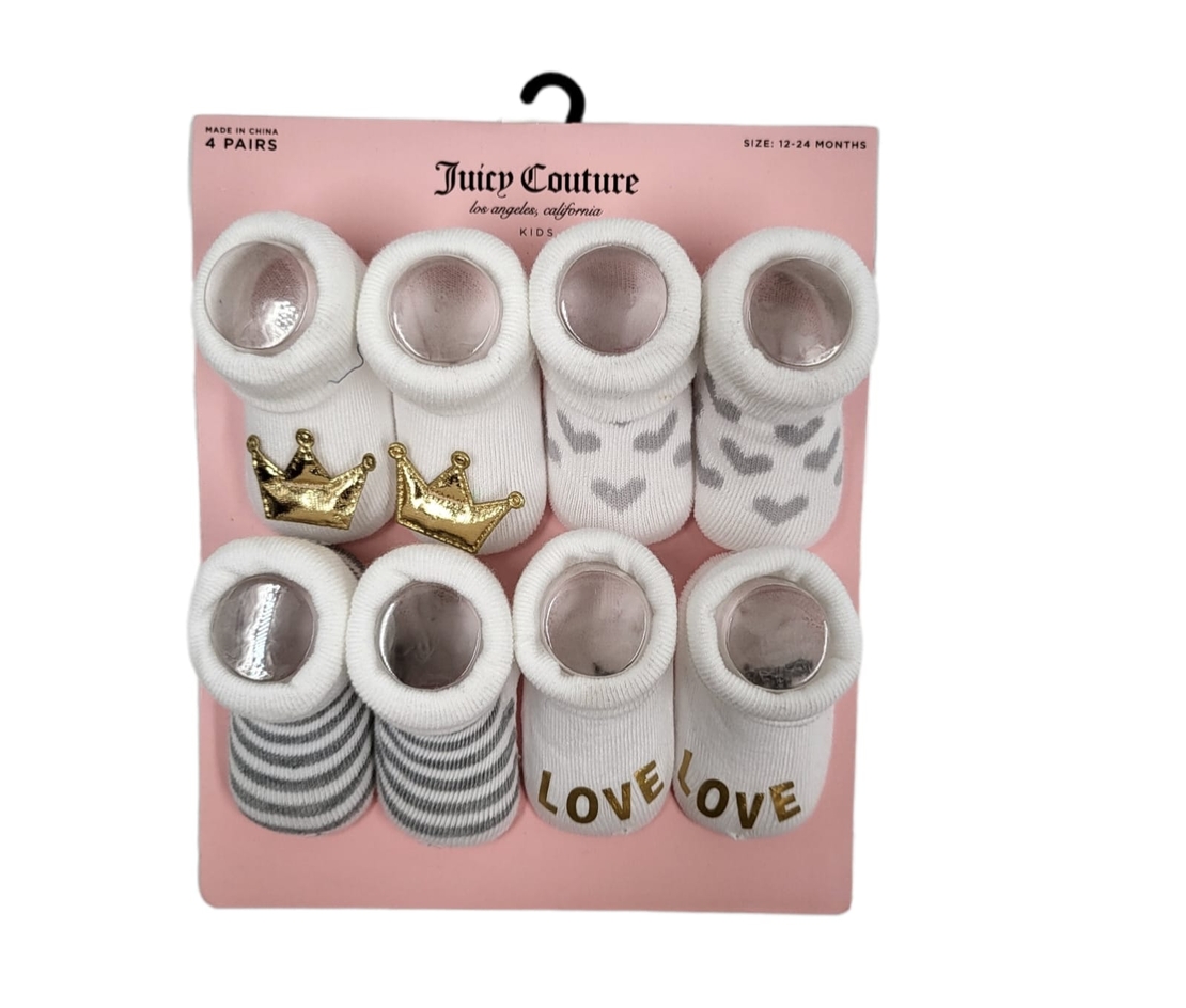 מארז 4 זוגות גרביים JUICY COUTURE מידה 12-24 חודשים לבן זהב