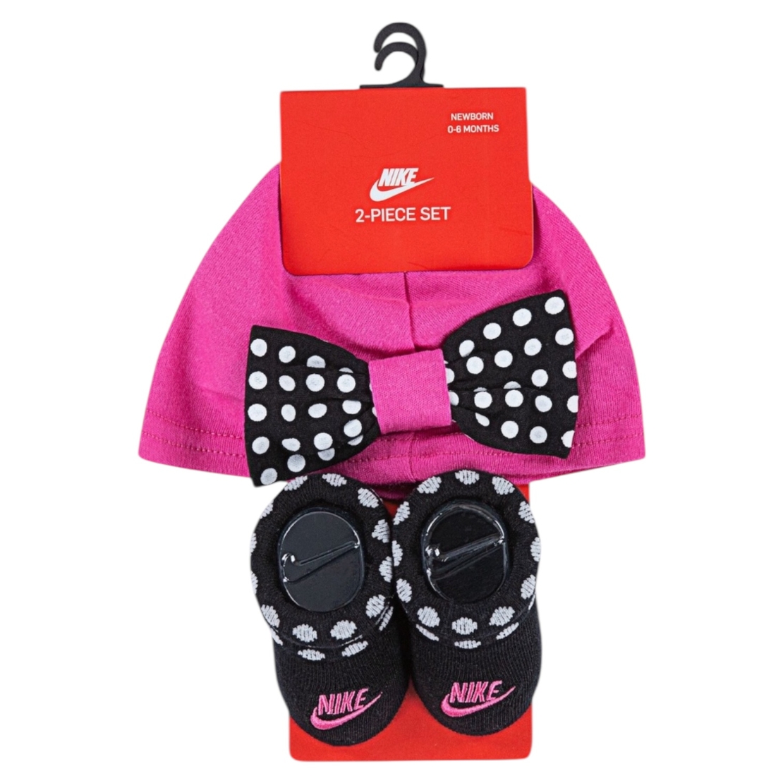מארז כובע ונעליים NIKE ורוד פוקסייה פפיון מנוקד מידה 0-6 חודשים