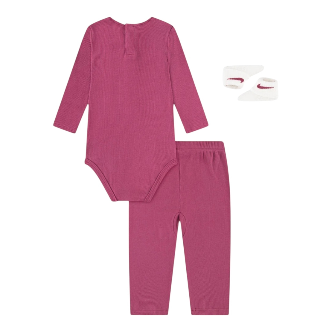 חליפת מכנס NIKE 3 חלקים ורוד כהה בגד גוף פפיון מכנס וגרביים