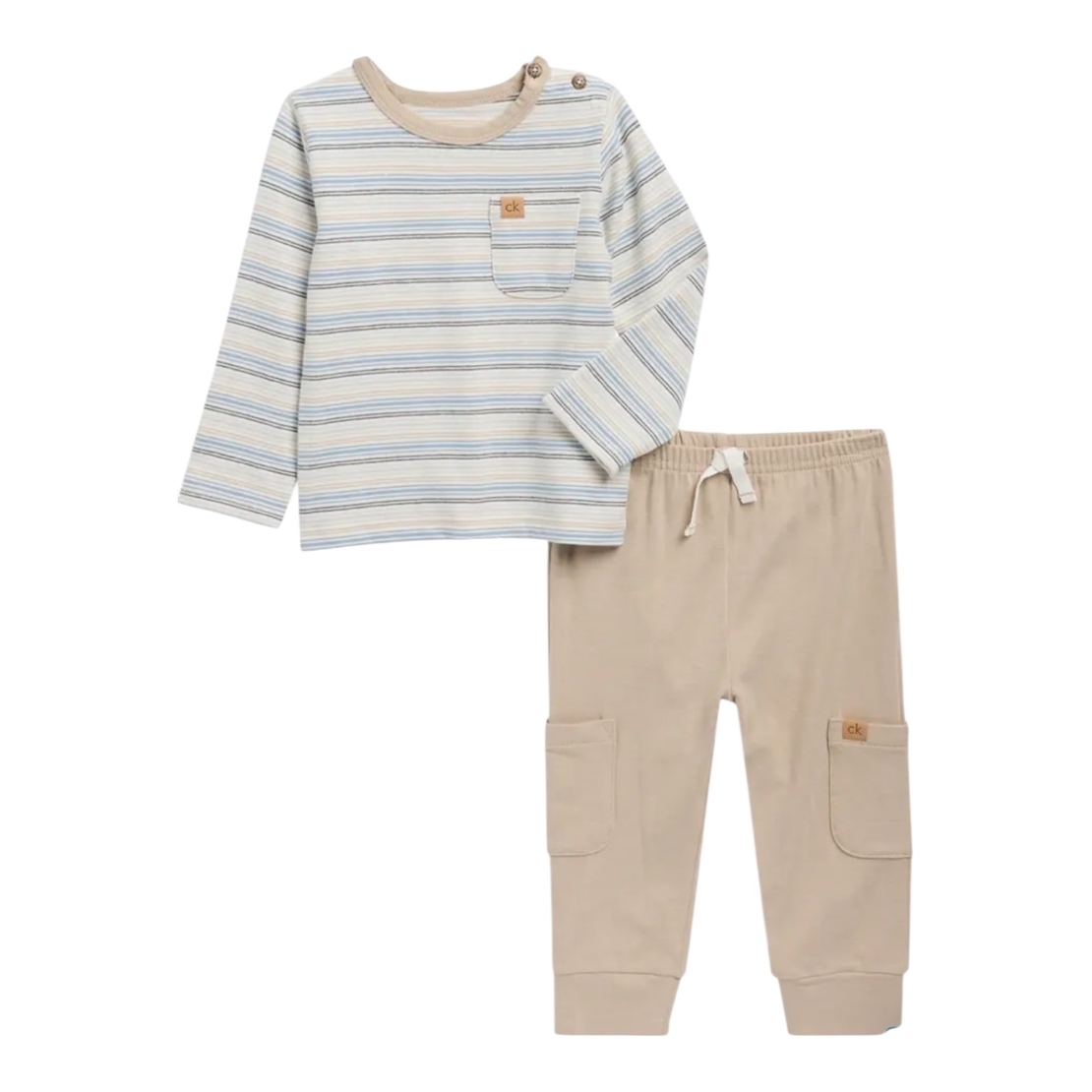 חליפת מכנס CALVIN KLEIN בז' פסים תכלת ארוך