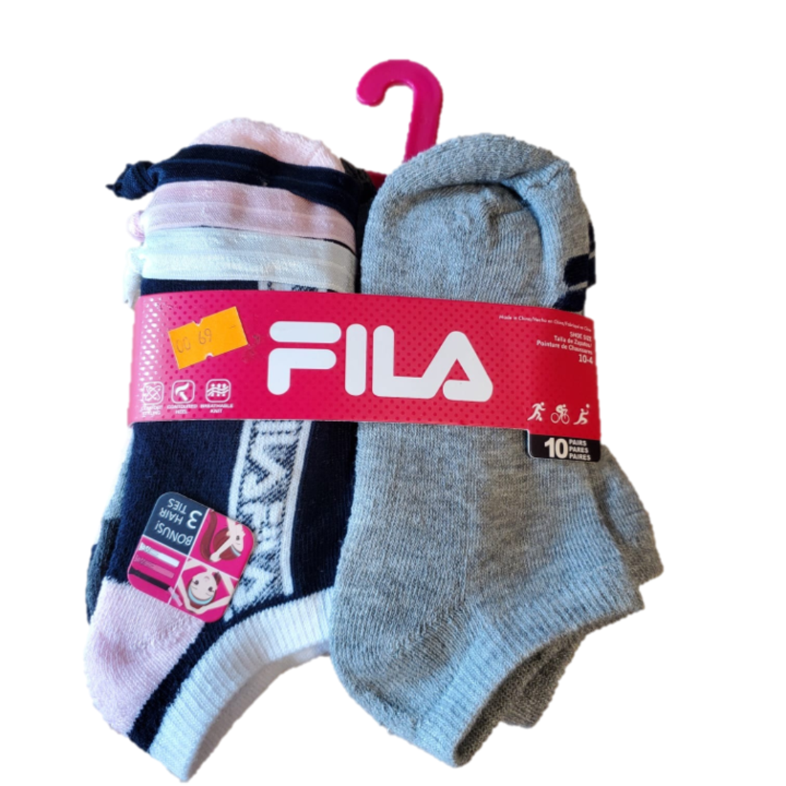 מארז 10 זוגות גרביים FILA לבן אפור ורוד מידה 5-7 שנים