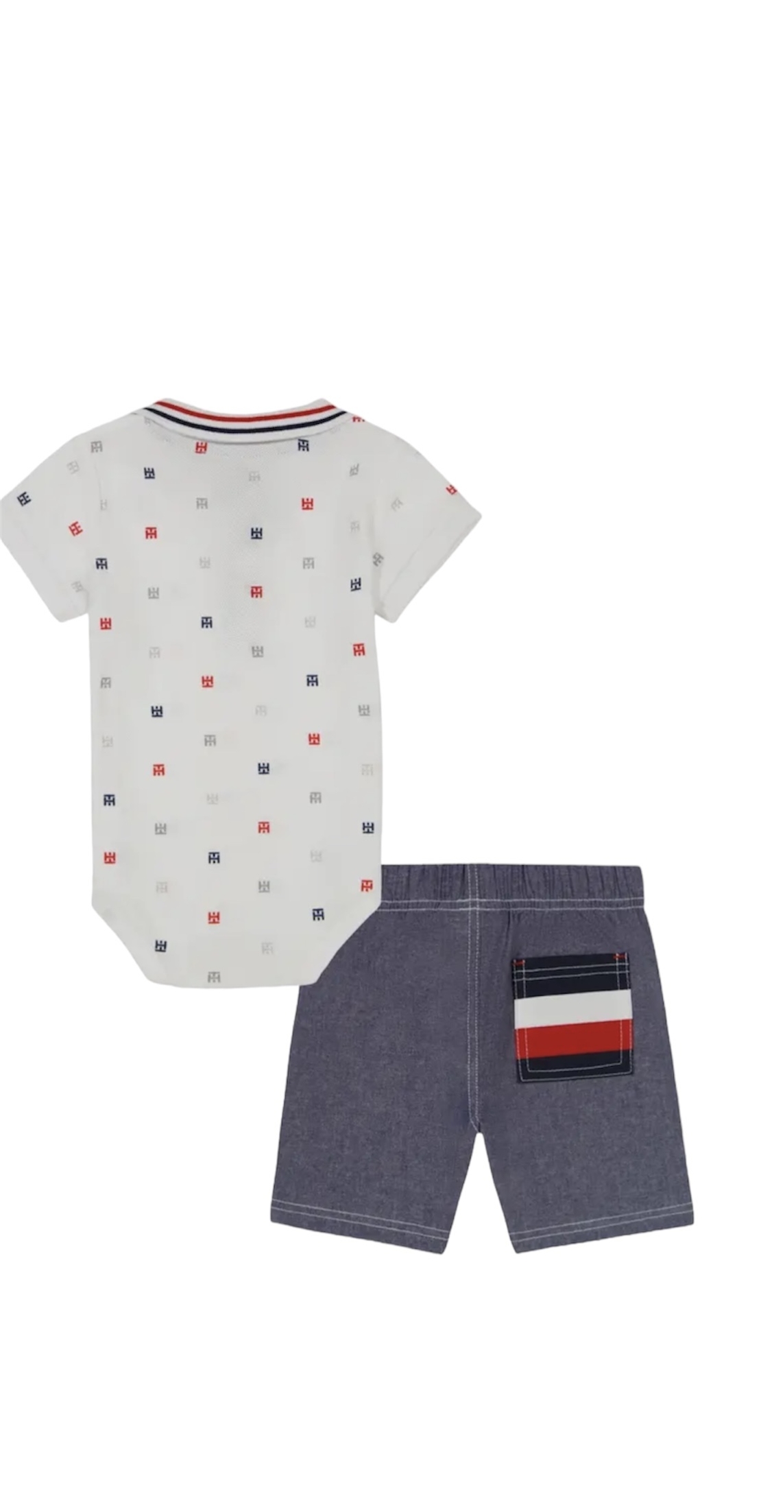 חליפת מכנס Tommy Hilfiger בייבי ג׳ינס פולו לבנה