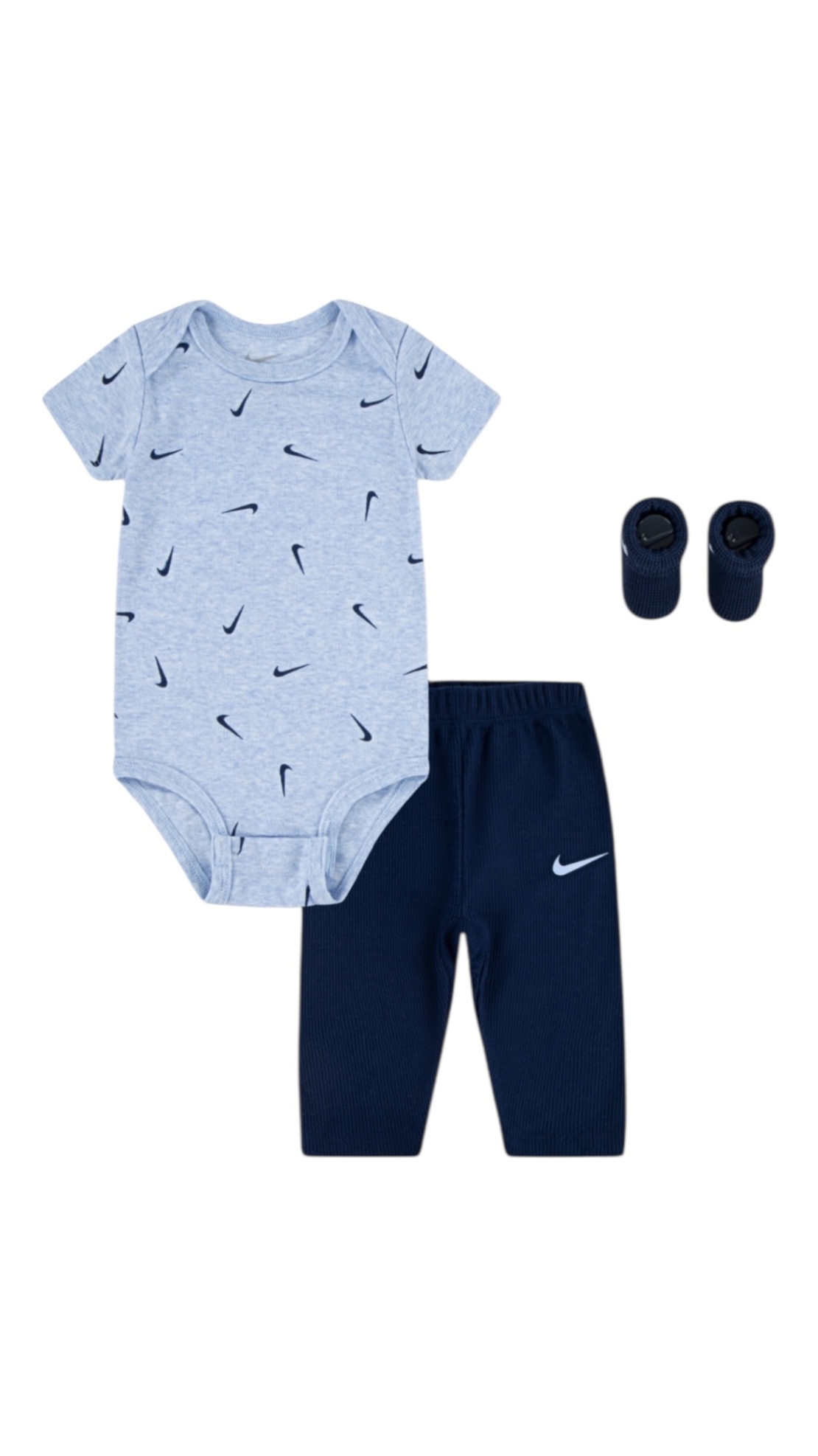 חליפת מכנס NIKE 3 חלקים בגד גוף קצר תכלת מכנסיים וגרביים תואמות