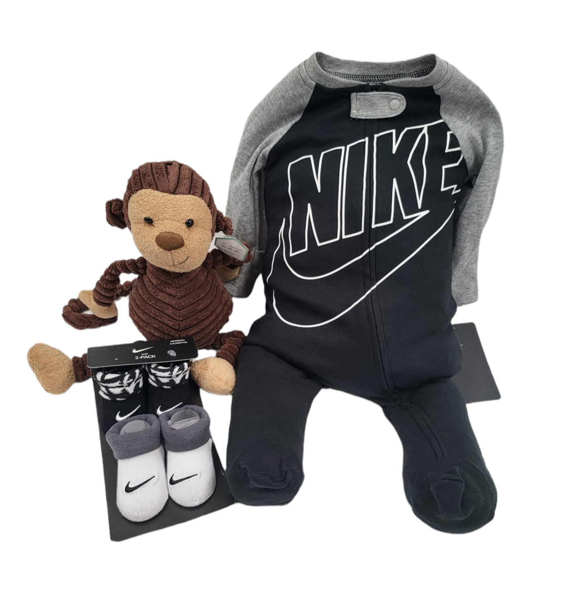 מארז יולדת NIKE שחור כיתוב לבן באלכסון אפור בידיים דגם 1835