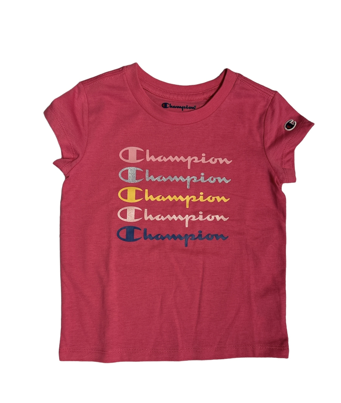 חולצת CHAMPION ורוד פוקסיה קצרה לוגו צבעוני