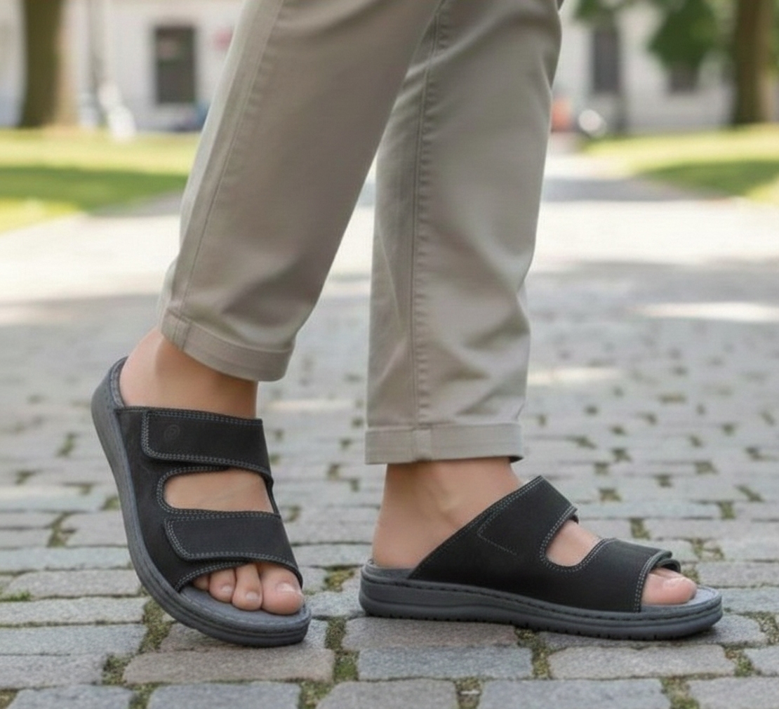 Rohde כפכף גבר תוצרת גרמניה עשוי עור ותפירת יד 6005 לסוכרתיים ורגל רחבה