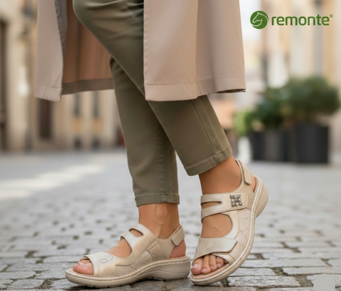 סנדל נוחות remonte לנשים דגם D7647-01 מבית Rieker מתאים לרגל רחבה