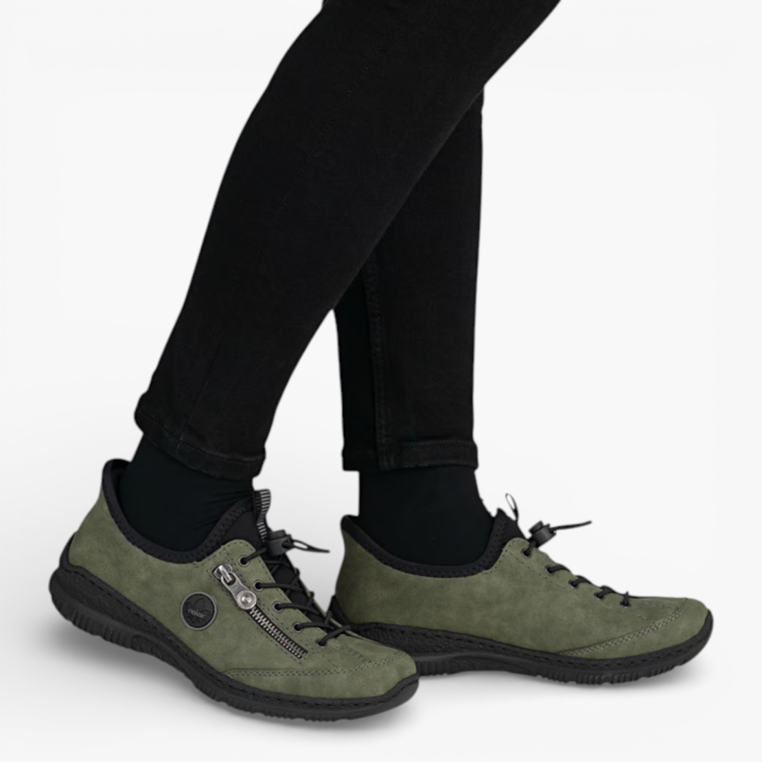 נעל הליכה Rieker עור נובוק זית N3267-54