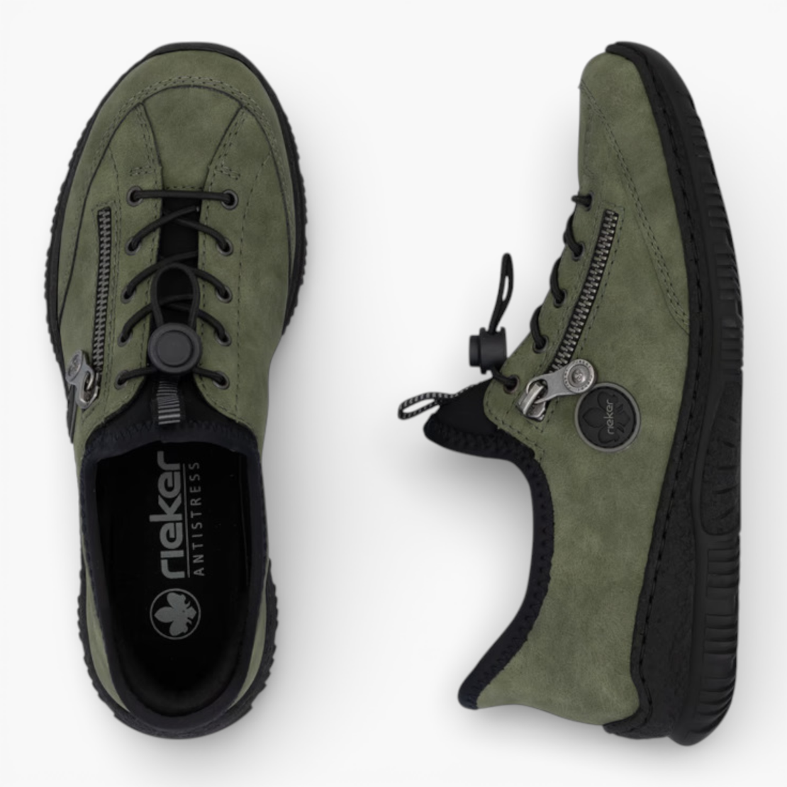 נעל הליכה Rieker עור נובוק זית N3267-54