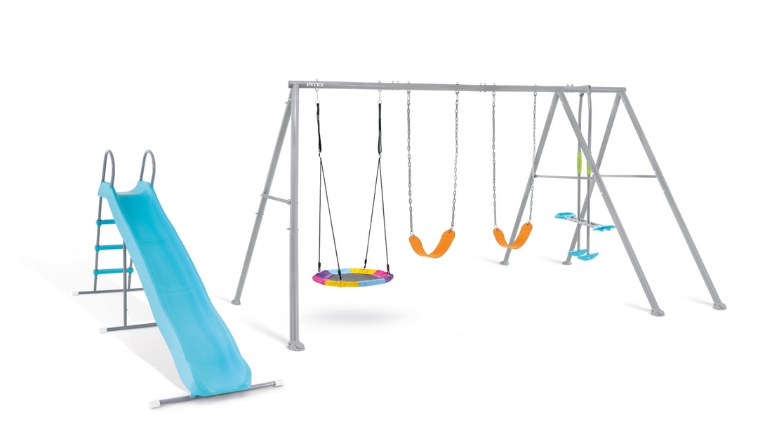 מתקן חצר ענק לילדים מבית INTEX – נדנדות, מגלשה וטיפוס במקום אחד (דגם 44152)