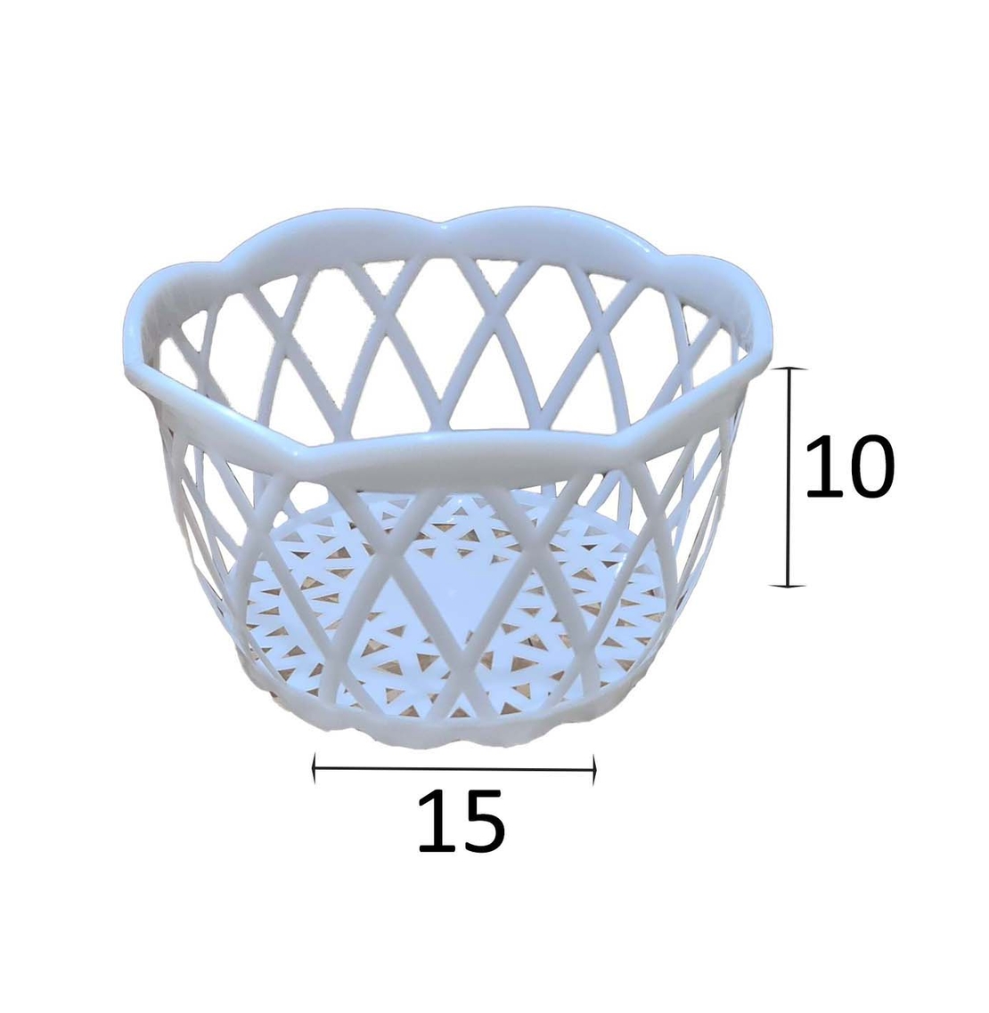 סלסלת פלסטיק עגולה לבנה תחרה