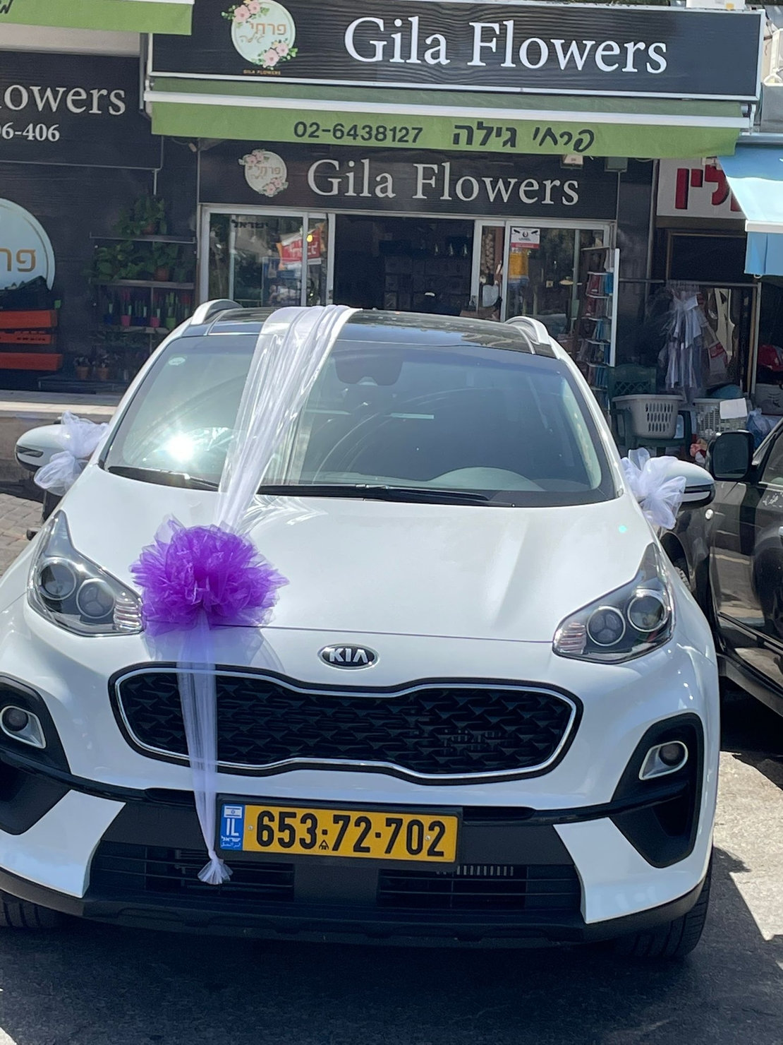 קישוט רכב לבן סגול