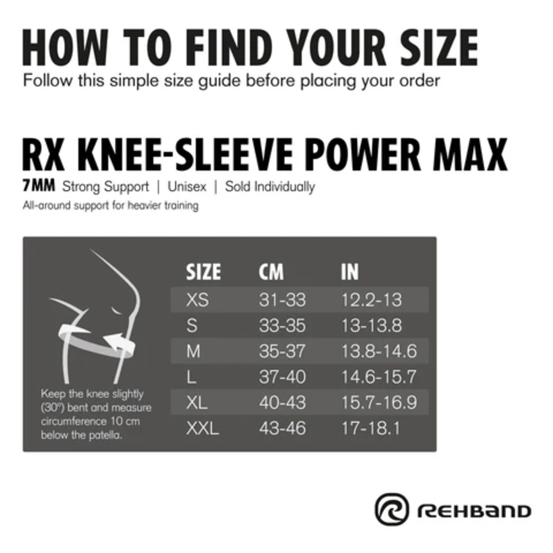 RX Knee Sleeve Power Max 7mm - Rehband - Carbon Black
