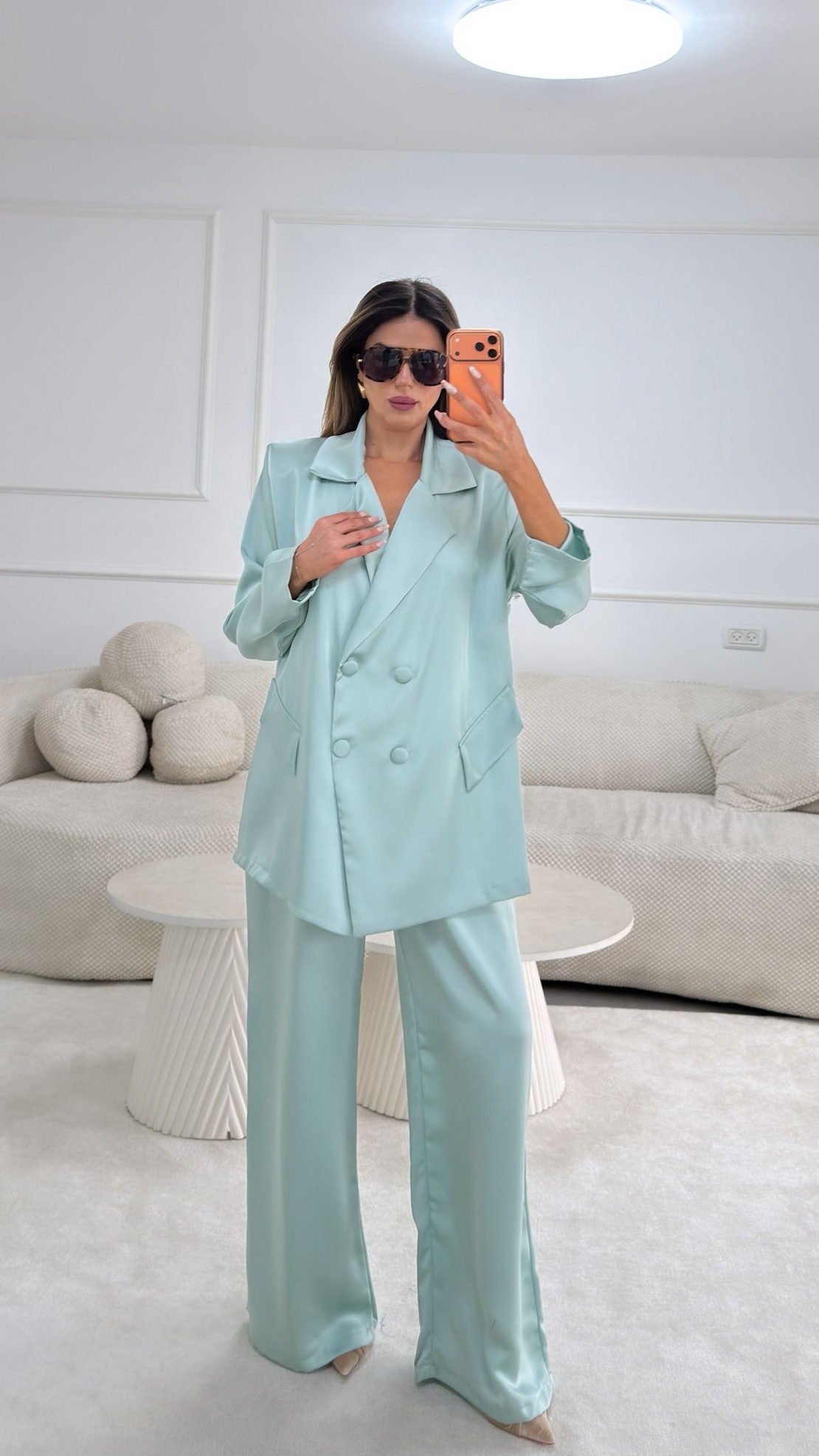 חליפת סאטן כפתורים- מנטה