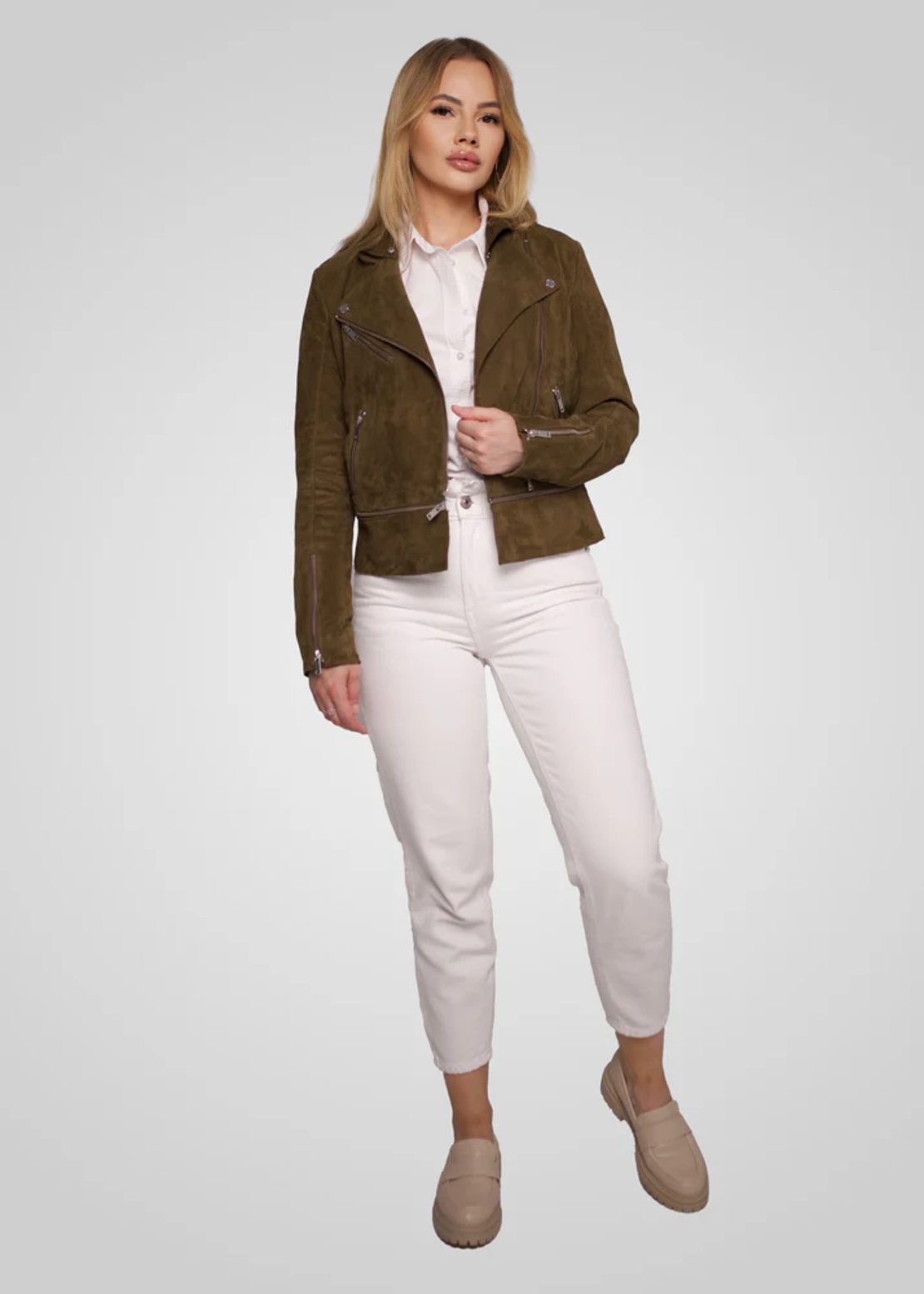 ג׳קט עור ז׳מס ריץ׳ ראץ׳ נשלף- זית