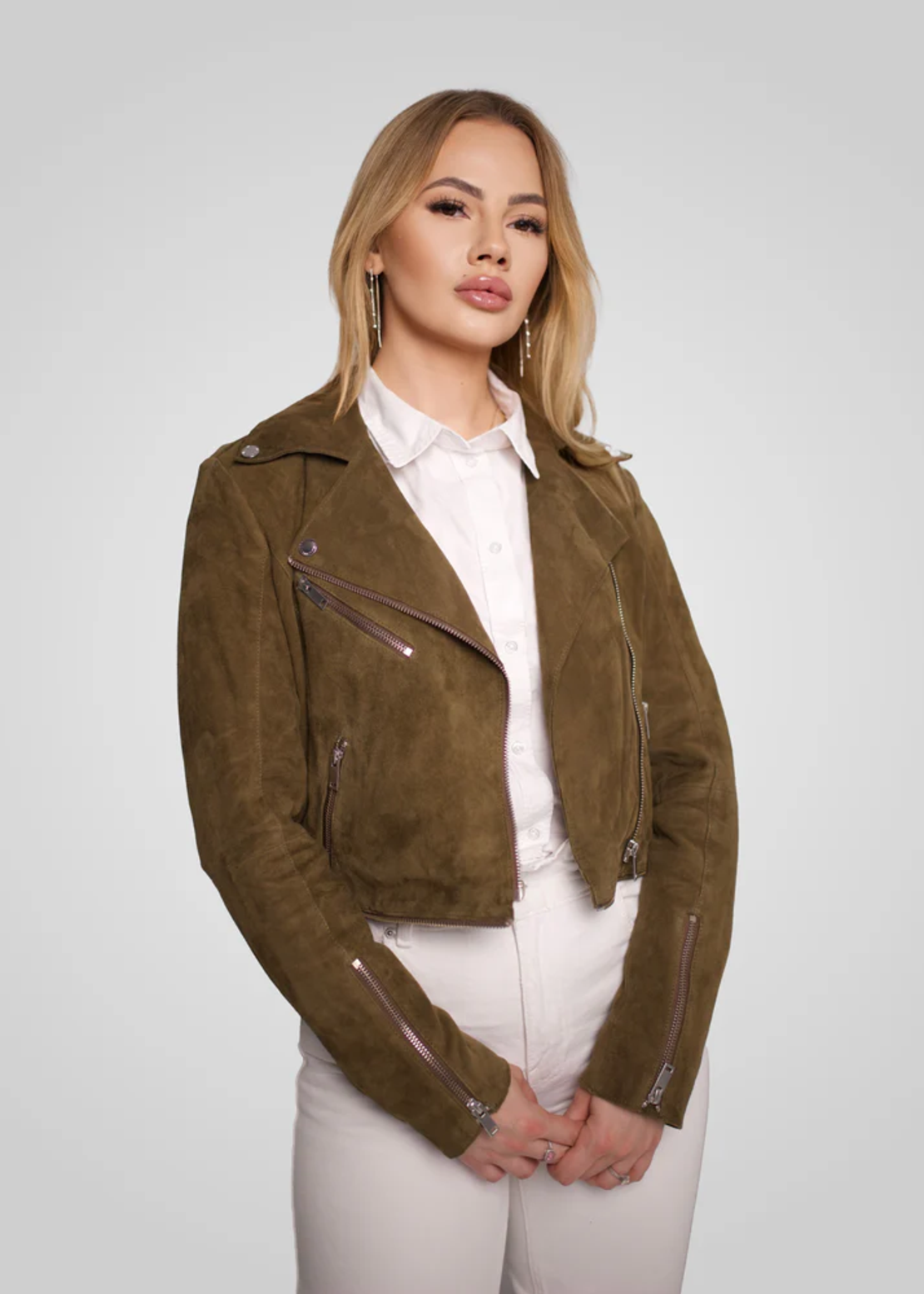 ג׳קט עור ז׳מס ריץ׳ ראץ׳ נשלף- זית