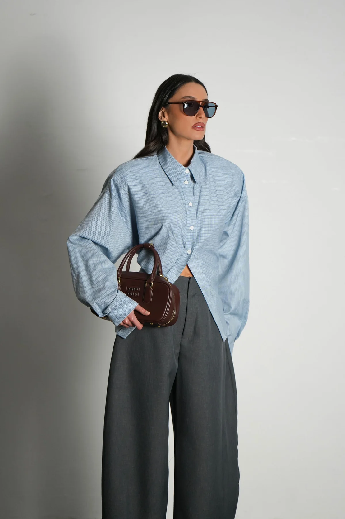 חולצת סילברה משובצת תכלת