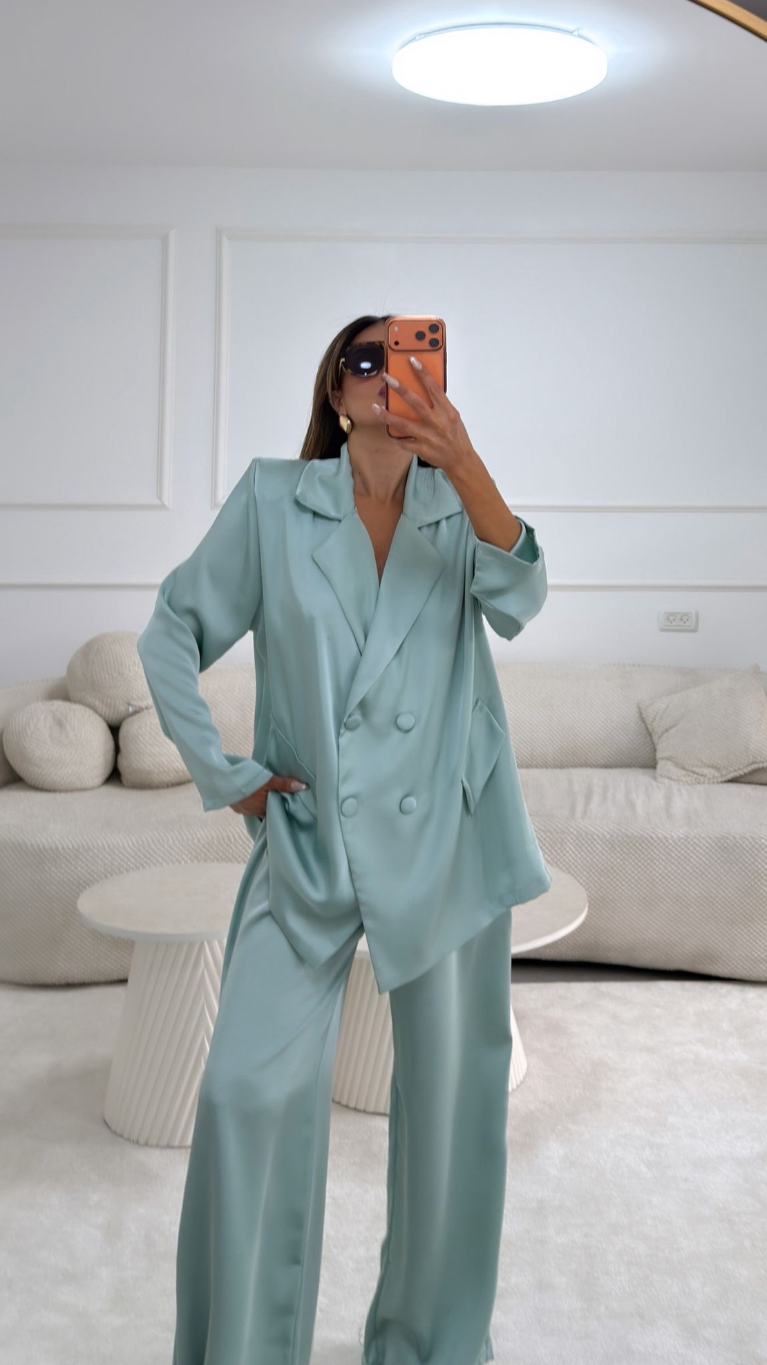 חליפת סאטן כפתורים- מנטה