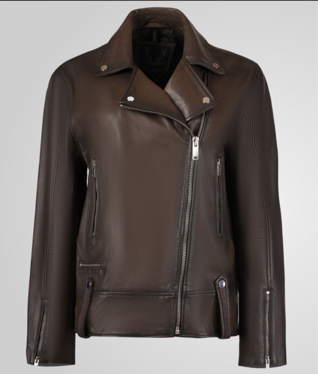 מעיל עור משומן רוכסנים- חום