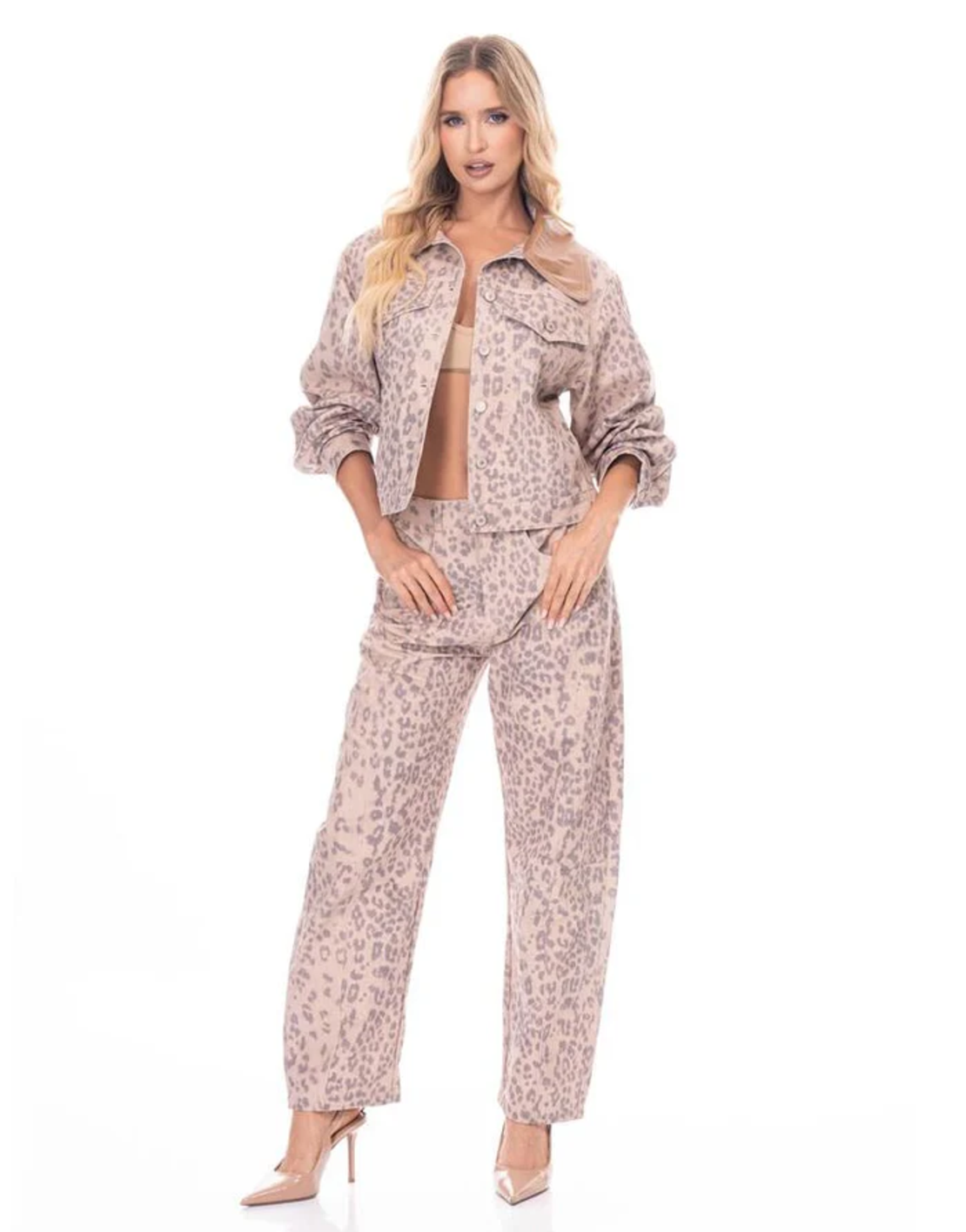 מכנס ג׳ינס הדפס מנומר