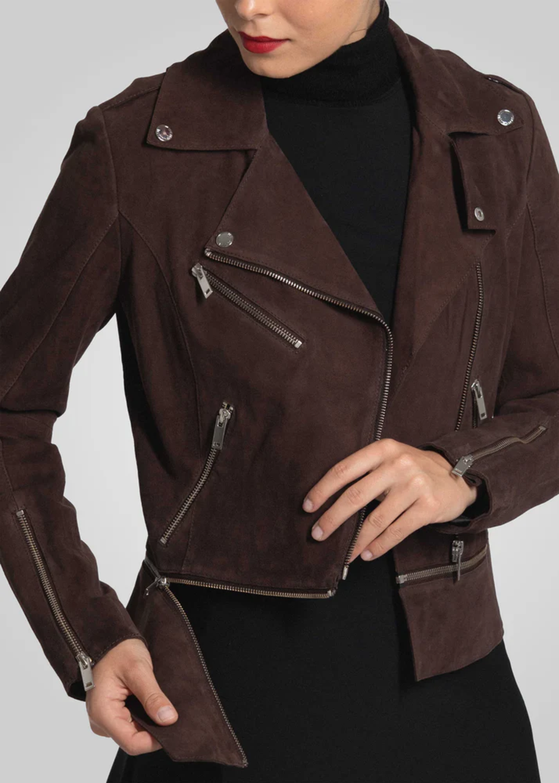 ג׳קט עור ז׳מס ריץ׳ ראץ׳ נשלף - חום קקאו