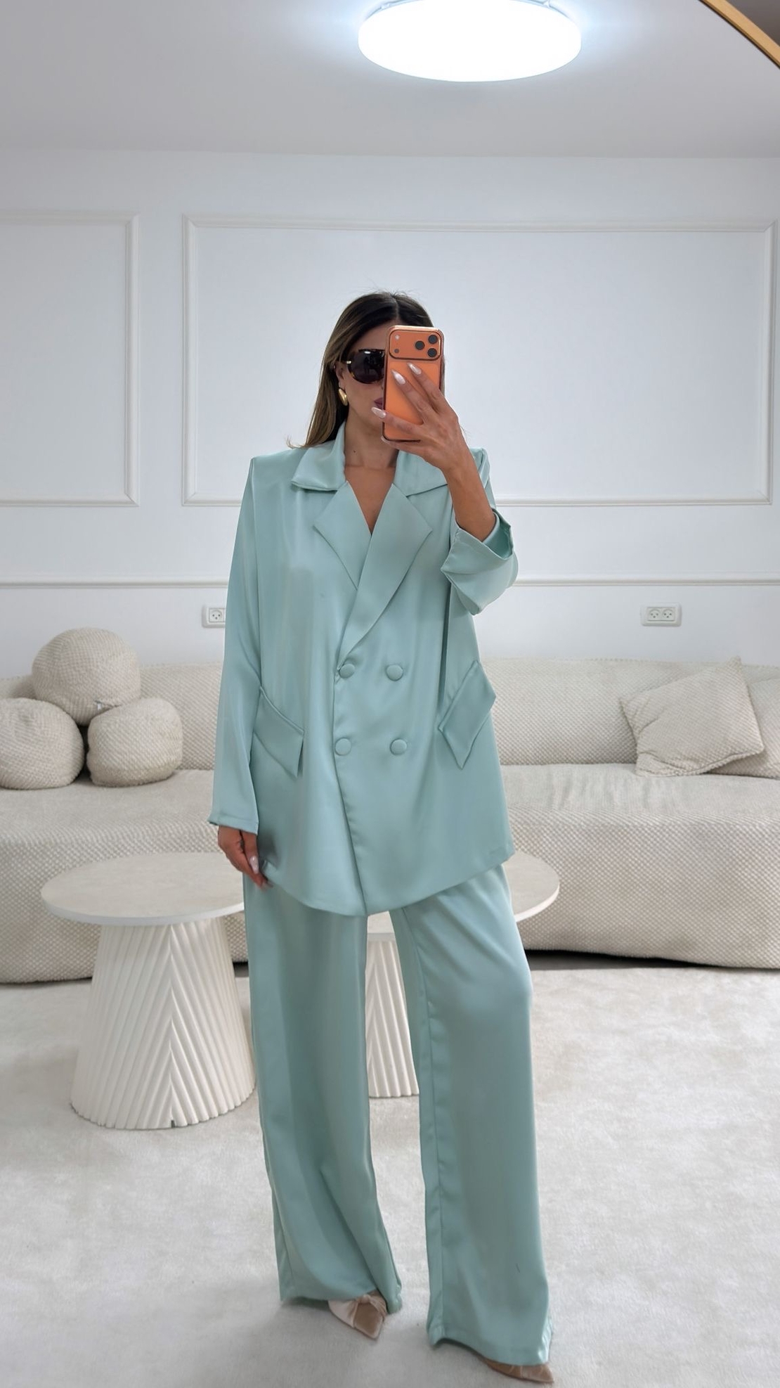 חליפת סאטן כפתורים- מנטה