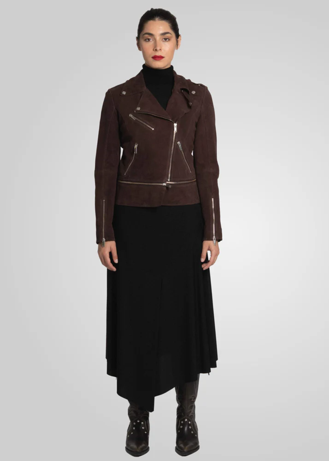 ג׳קט עור ז׳מס ריץ׳ ראץ׳ נשלף - חום קקאו