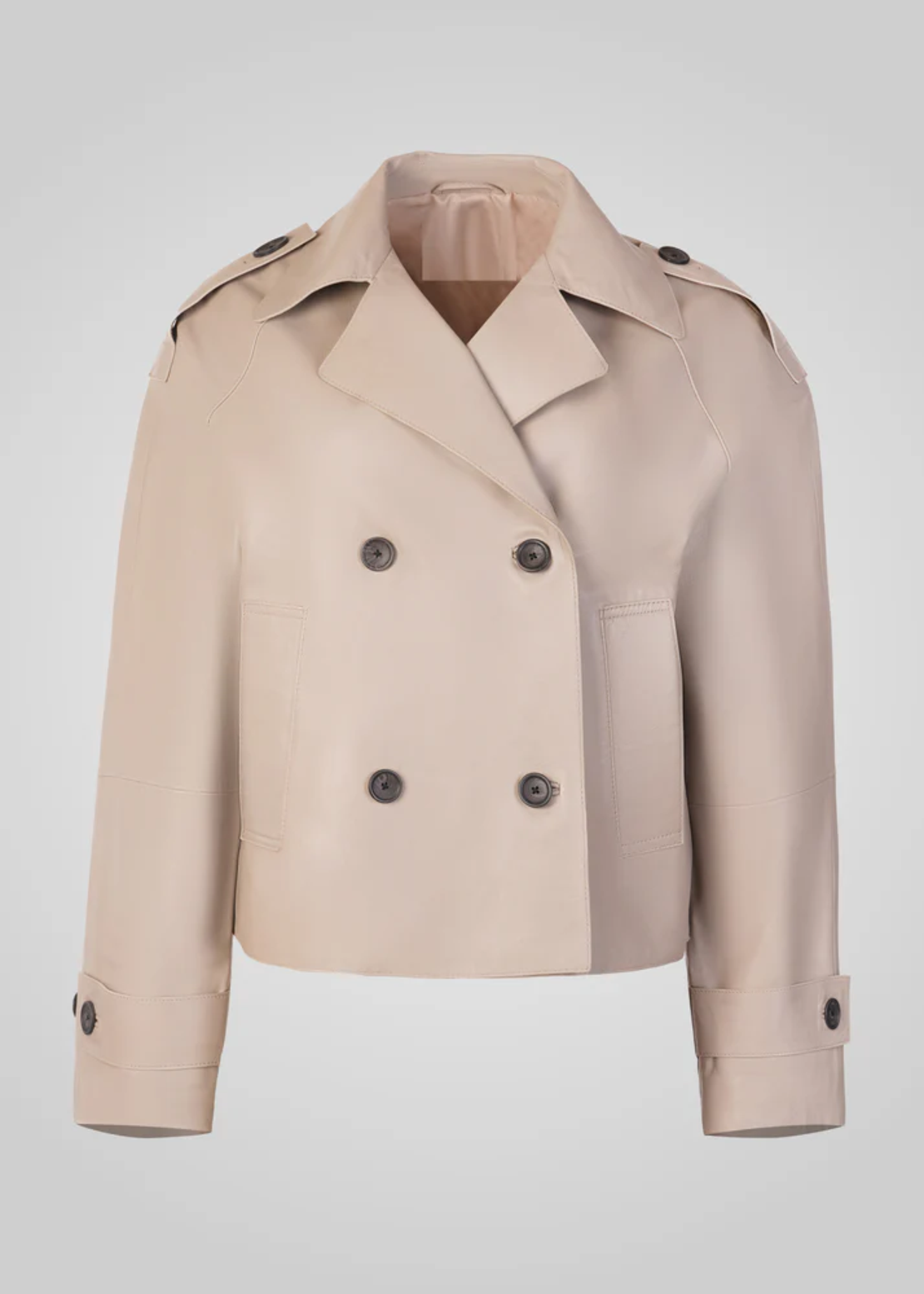 מעיל עור חצי שרוול רחב- אבן