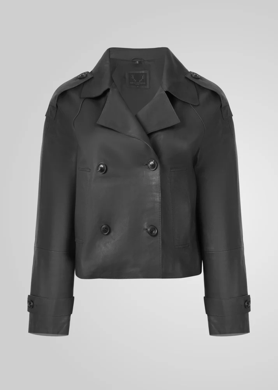 מעיל עור חצי שרוול רחב- שחור