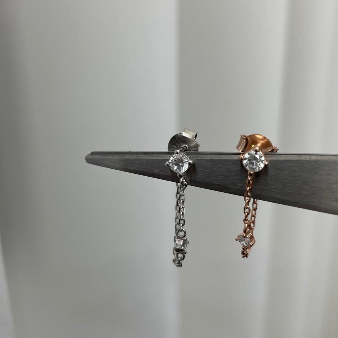 עגיל כסף 925 - זרקון שרשרת נופלת